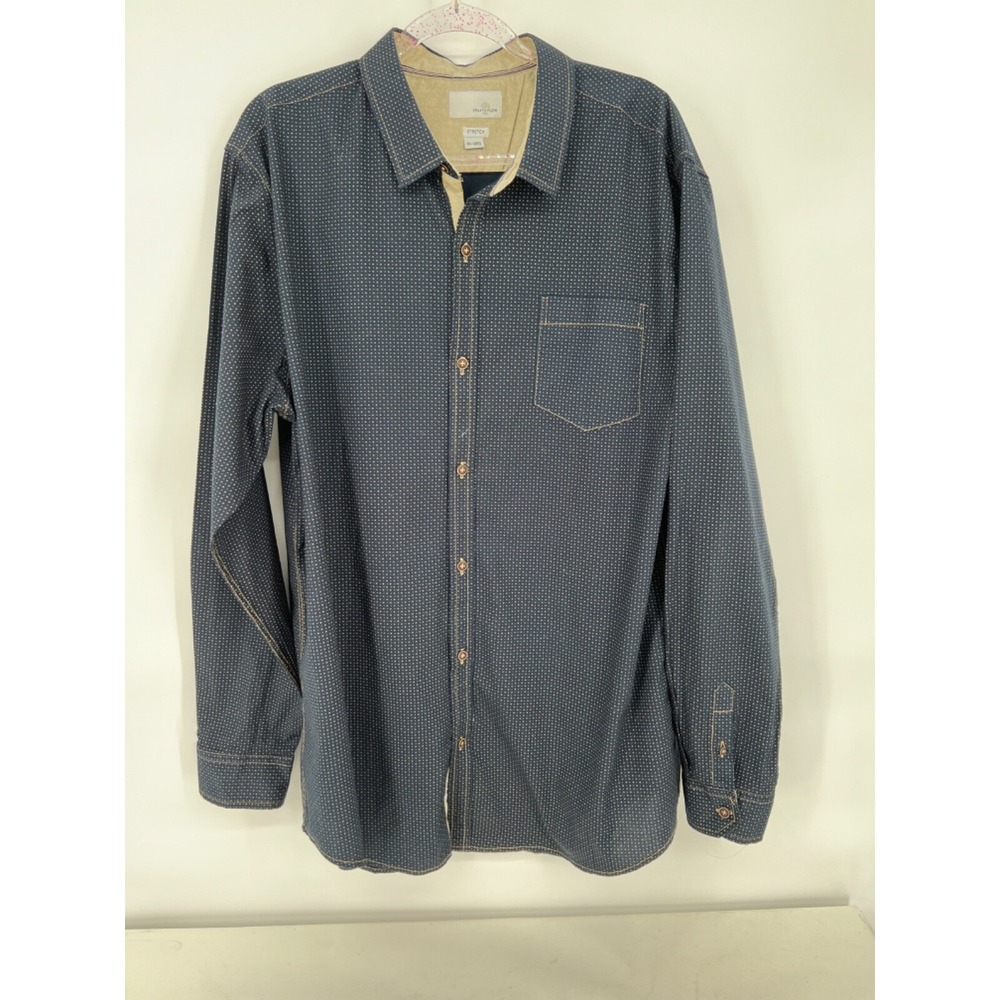 Craft+Flow Navy Patterned Lg Slve Button Up Dress Shirt Contrast Cuff Men Sz XXL